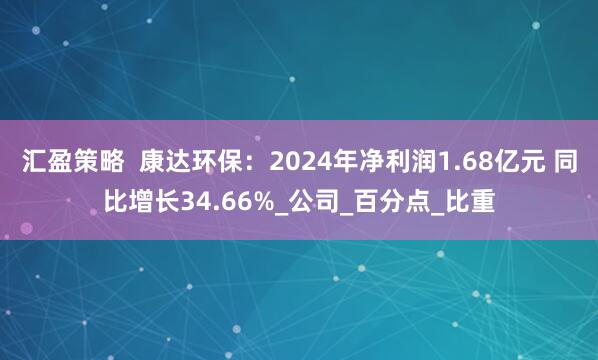 汇盈策略  康达环保：2024年净利润1.68亿元 同比增长34.66%_公司_百分点_比重