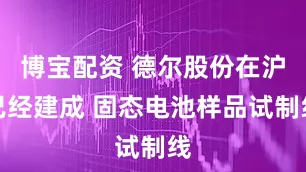 博宝配资 德尔股份在沪已经建成 固态电池样品试制线